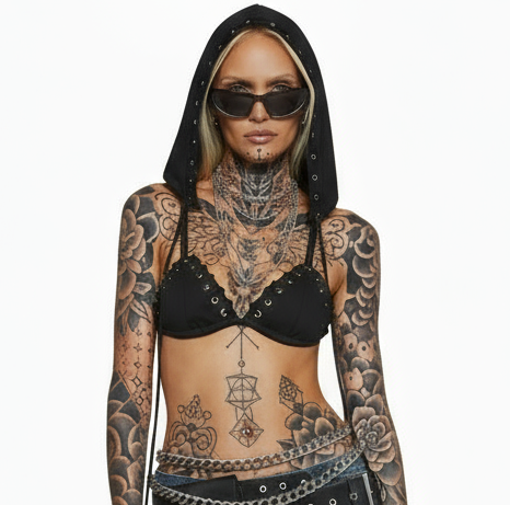 Hooded Whipstitch Bikini Top — Black