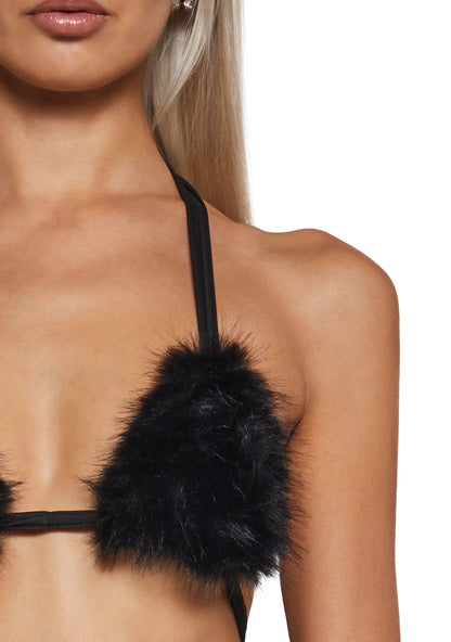 BLACK FUR BRA