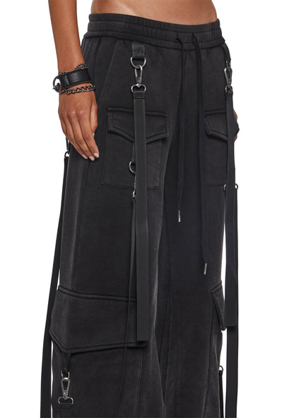 Cotton Suspender Cargo Joggers — Black