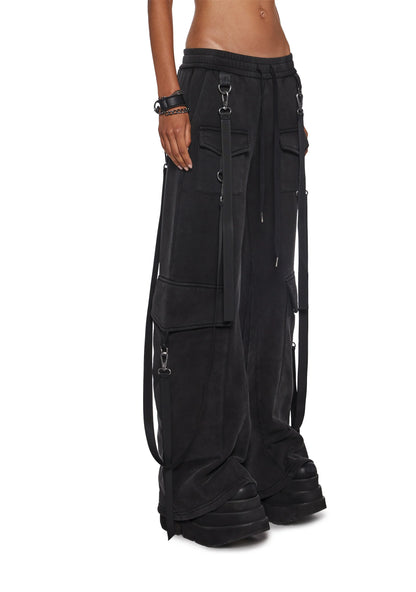 Cotton Suspender Cargo Joggers — Black