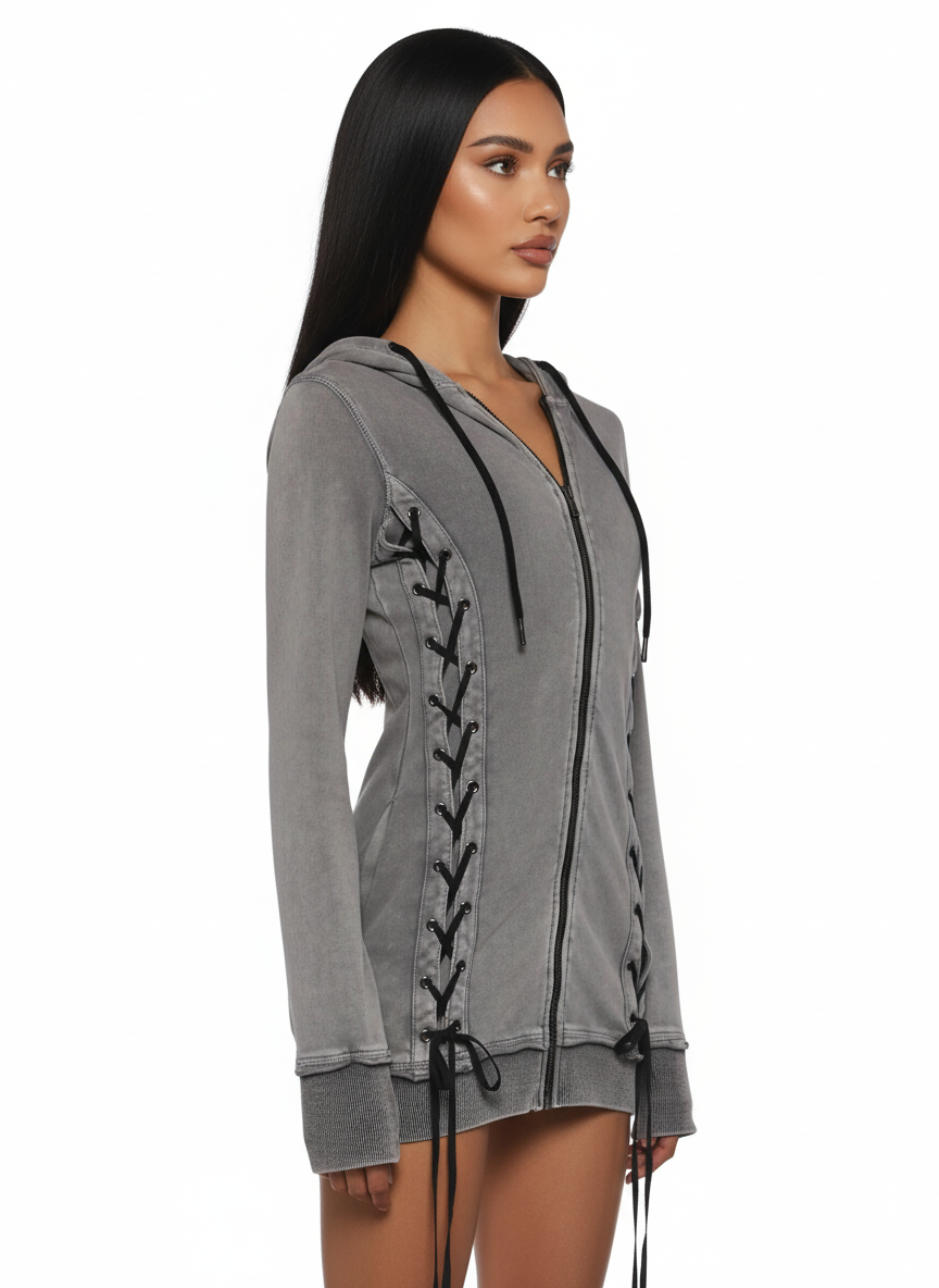 Downbeat Lace-Up Hoodie Dress