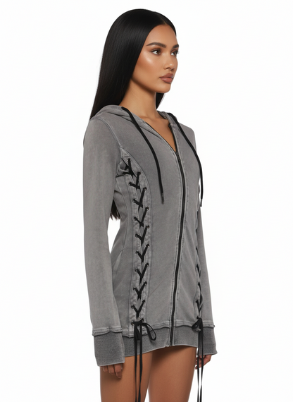 Downbeat Lace-Up Hoodie Dress