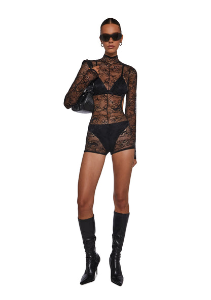 Sheer Affection Lace Romper – Black