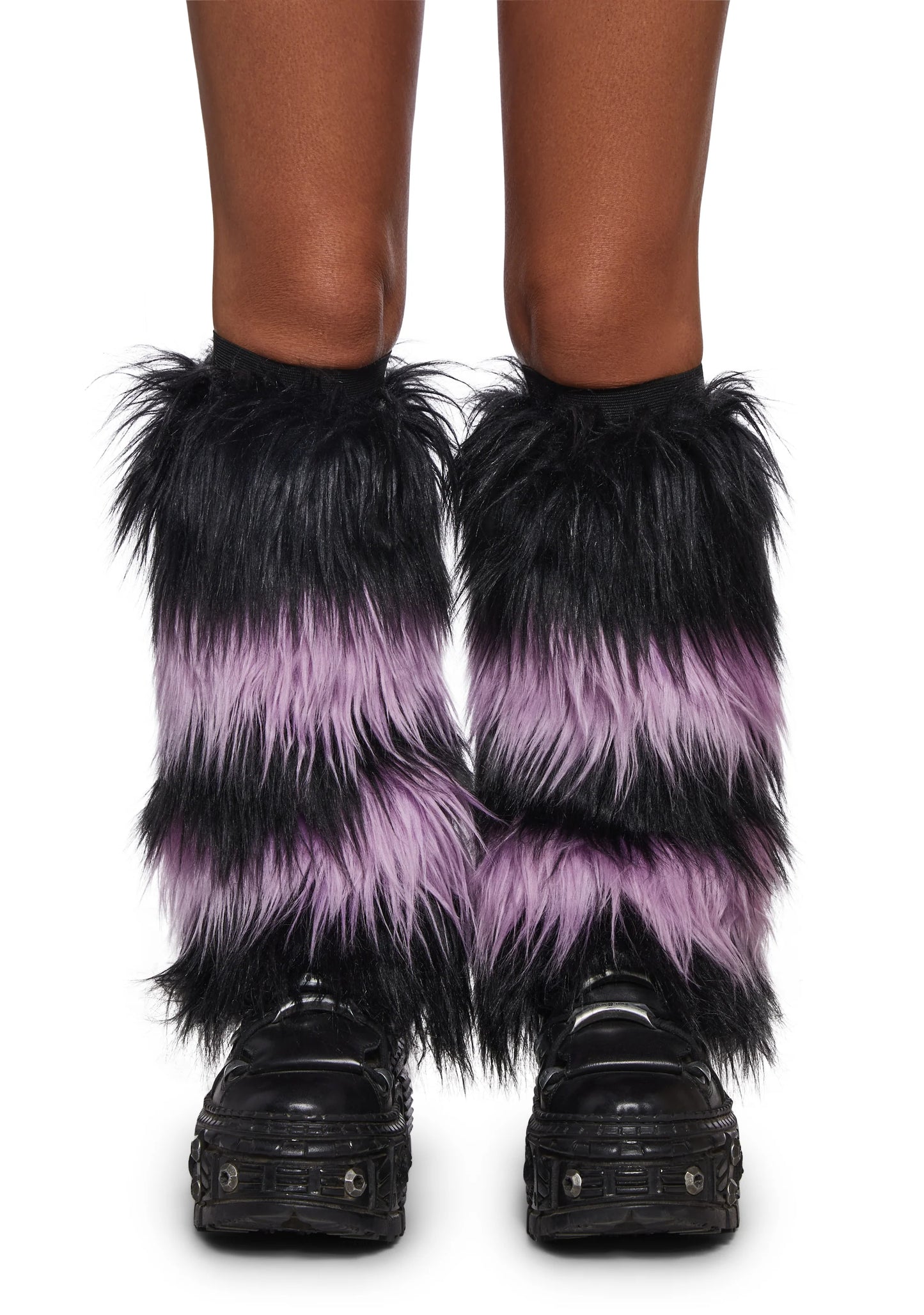 PURPLE STRIPS FAUX FUR LEG WARMERS