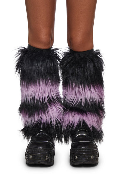 PURPLE STRIPS FAUX FUR LEG WARMERS