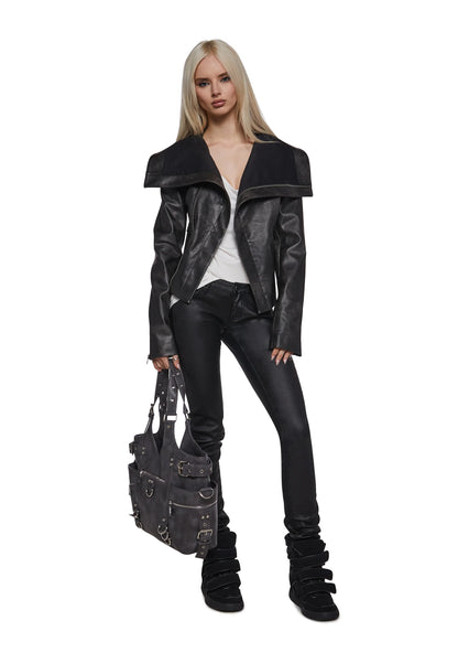PIRIN Asymmetrical Vegan Leather Jacket