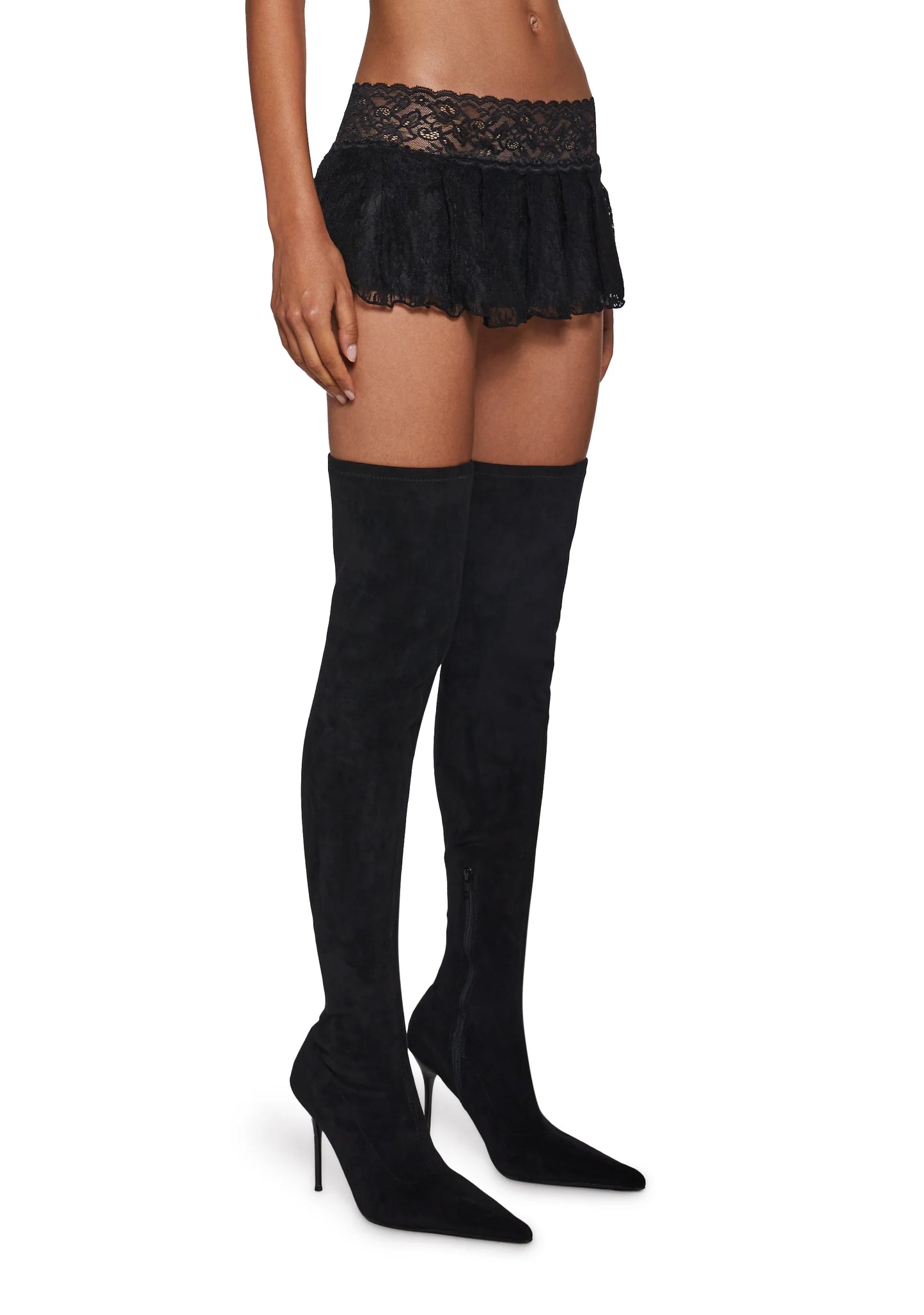 Flirt Pleated Lace Micro Mini – Black