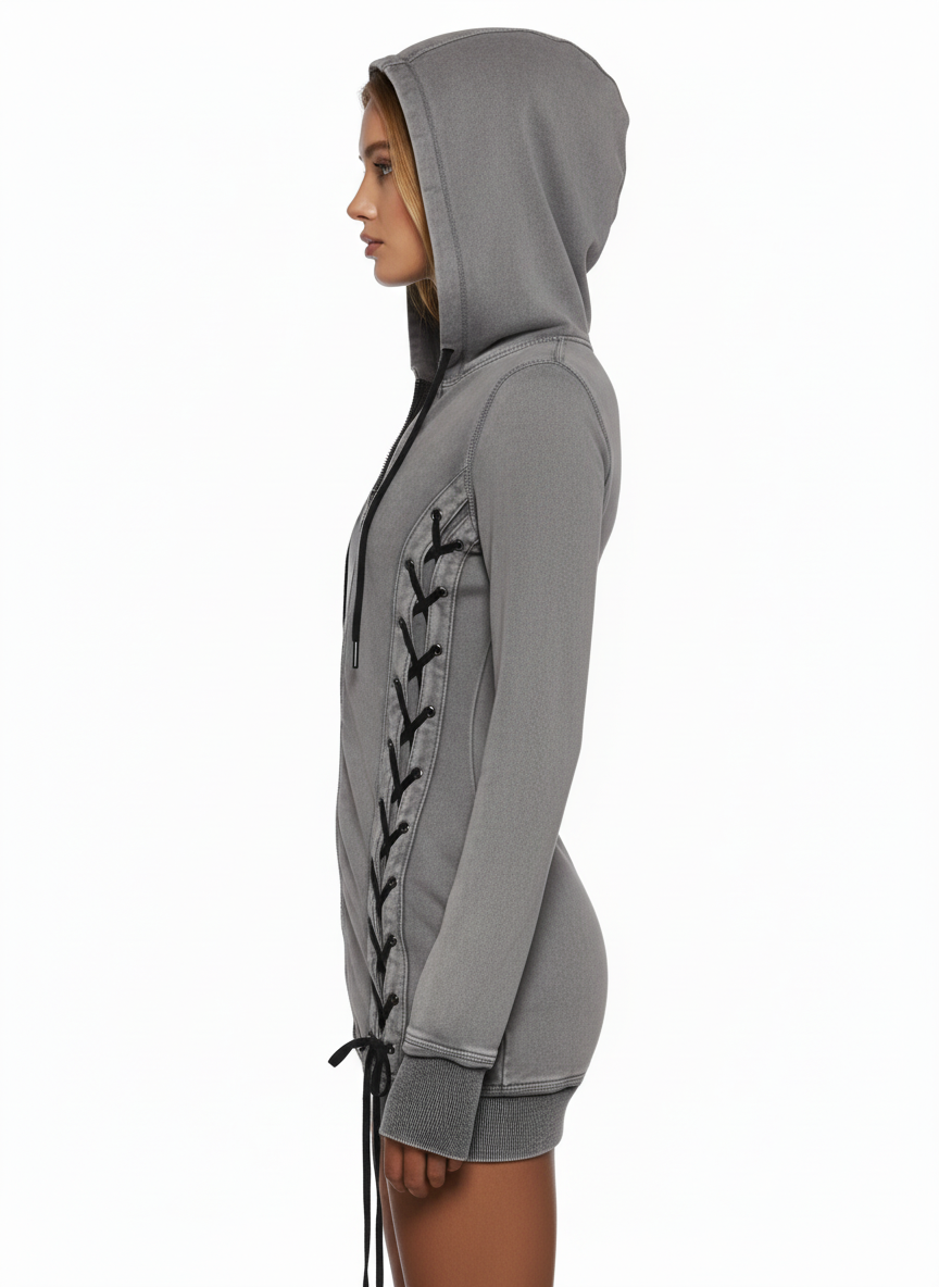 Downbeat Lace-Up Hoodie Dress
