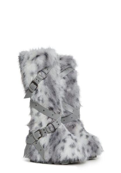 White High Faux Fur Boots