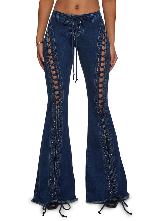 SHADOW Denim Lace-Up Flares