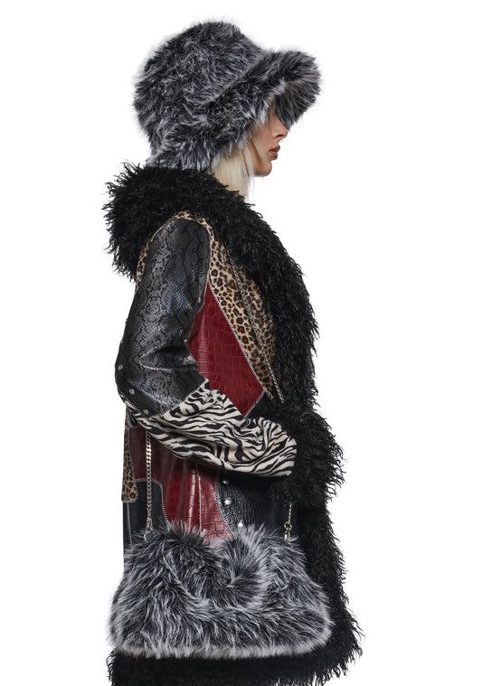 MIDNIGHT FAUX FUR BUCKET HAT & SHOULDER BAG