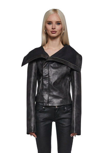 PIRIN Asymmetrical Vegan Leather Jacket
