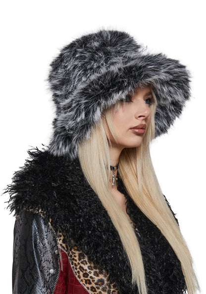 MIDNIGHT FAUX FUR BUCKET HAT & SHOULDER BAG