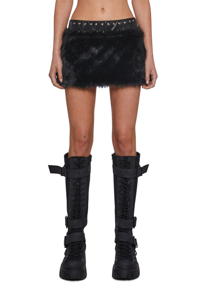 Faux Fur Mini Skirt - Black