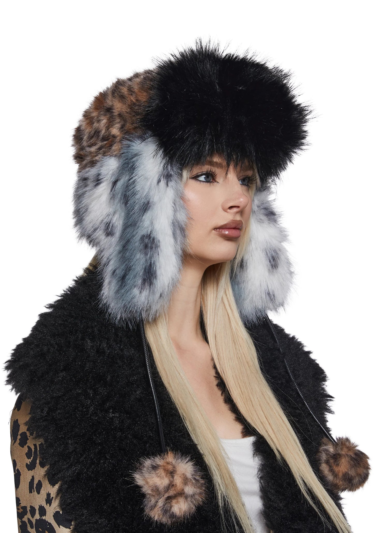 POM POMS Faux Fur Bucket Hat — Multi