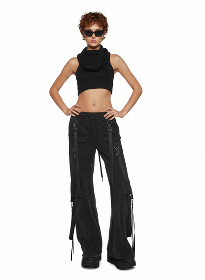 Cotton Suspender Cargo Joggers — Black