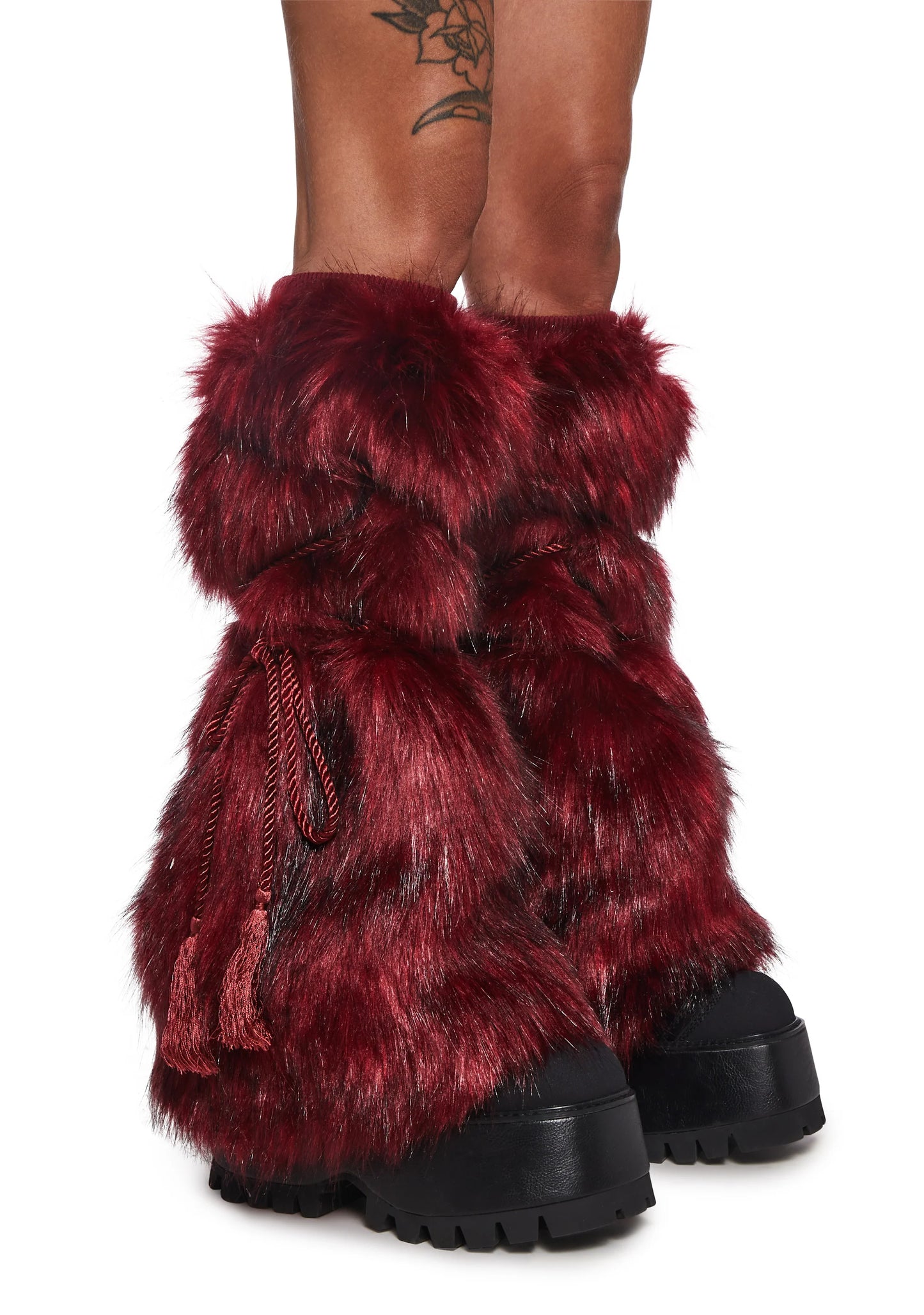 Faux Fur ribbed Leg Warmers - Red