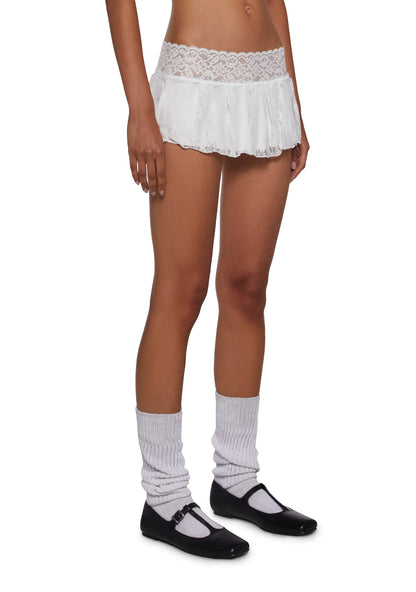 Flirt Pleated Lace Micro Mini – White