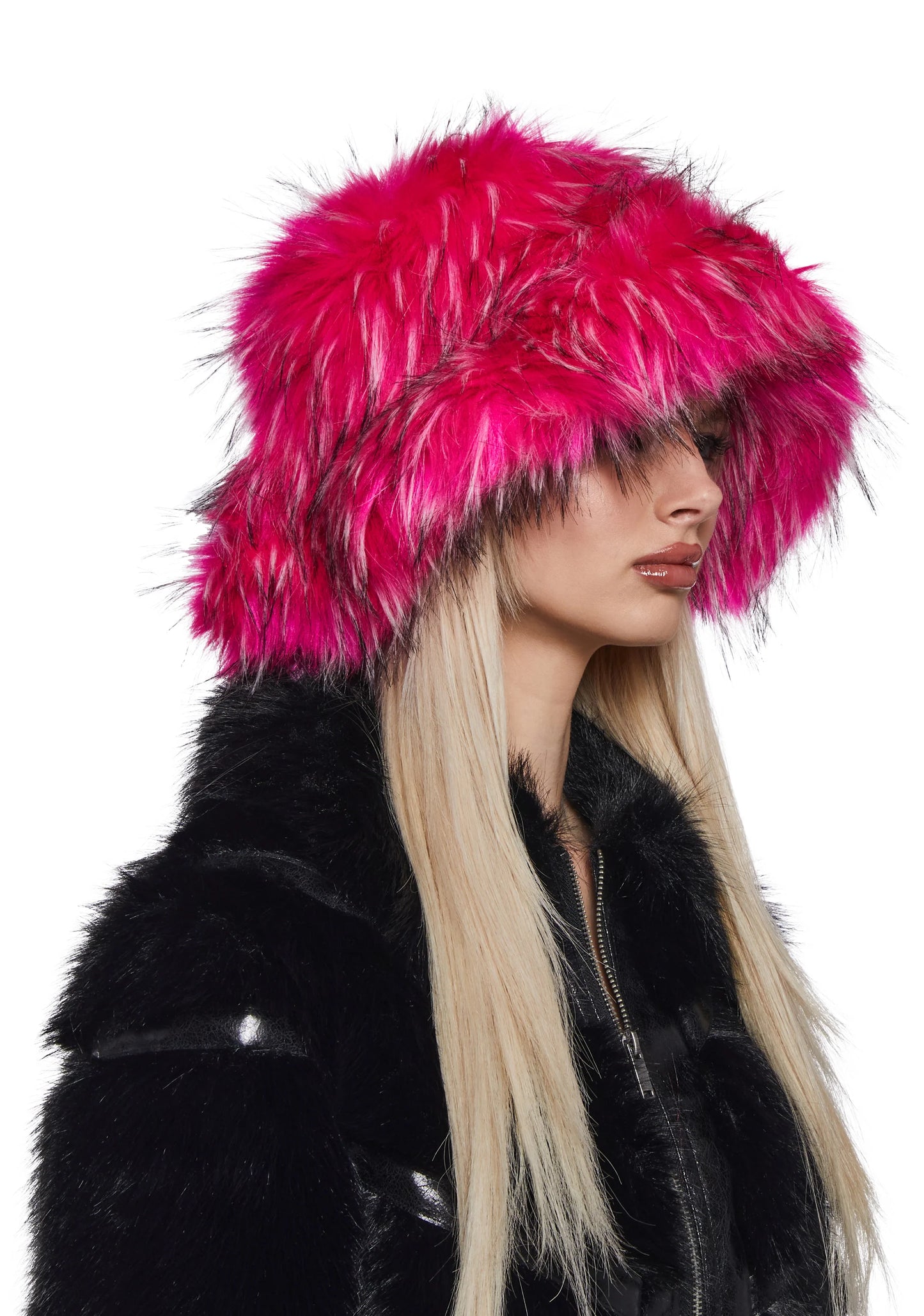 Faux Fur Bucket Hat — pink