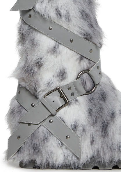 White High Faux Fur Boots