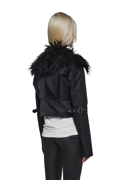NICKI Cropped Bomber Jacket - Black