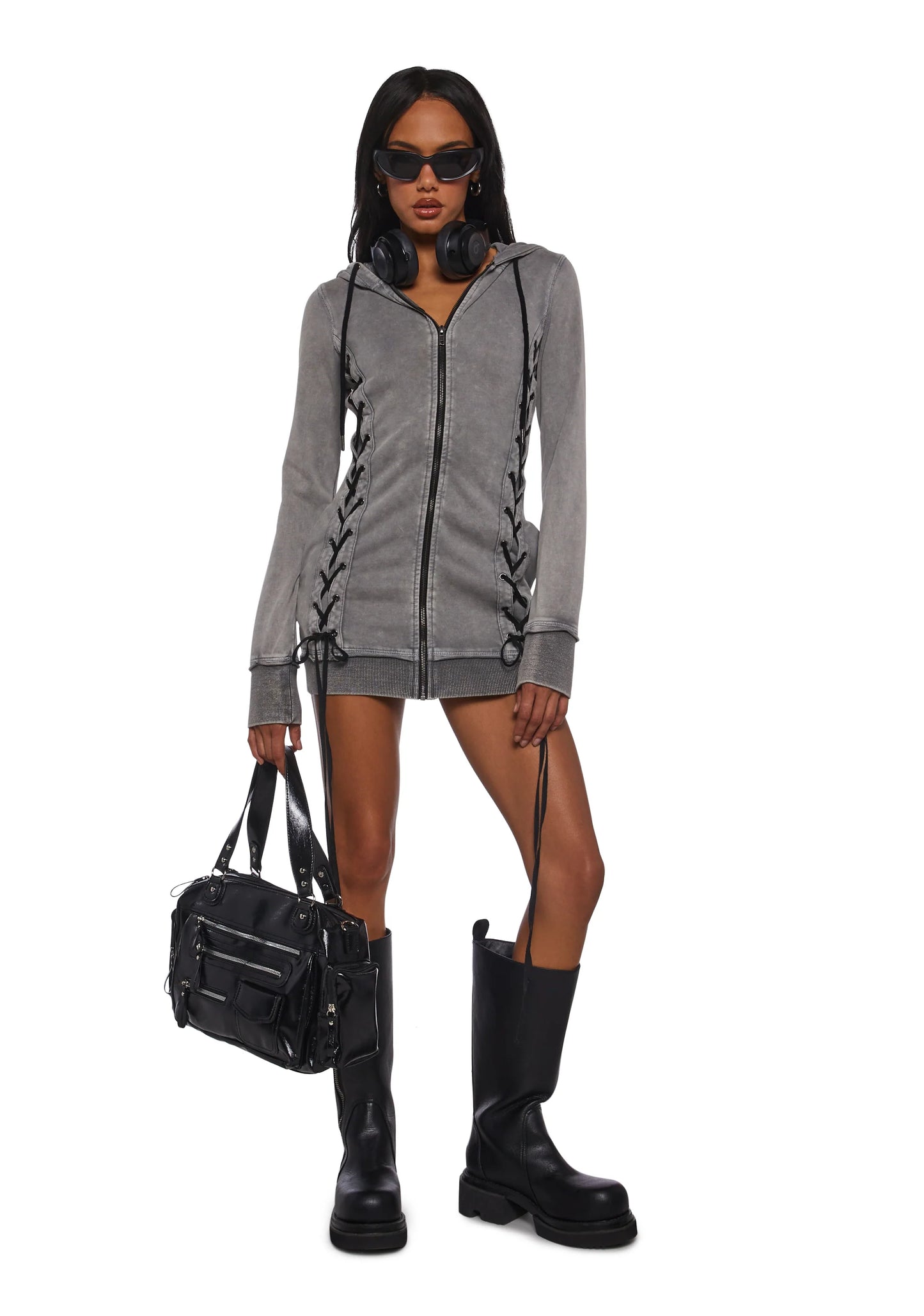 Downbeat Lace-Up Hoodie Dress