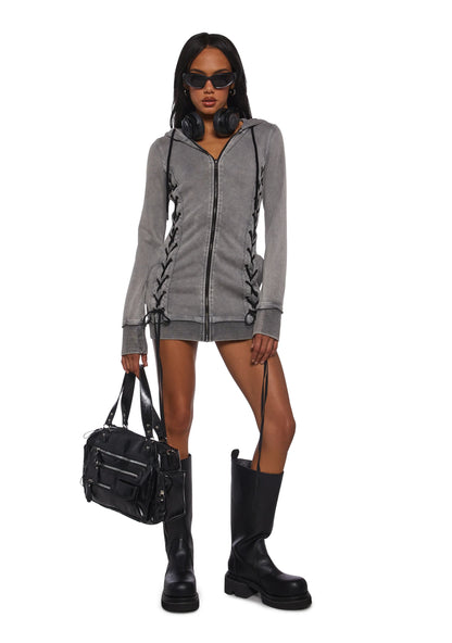 Downbeat Lace-Up Hoodie Dress