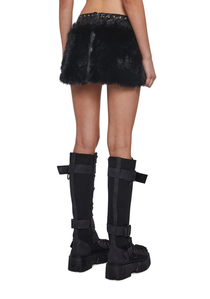 Faux Fur Mini Skirt - Black