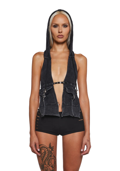 Hooded Cargo Halter Top — Black