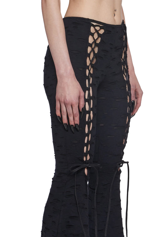 Enchanted Lace-Up Flare Pants – Black