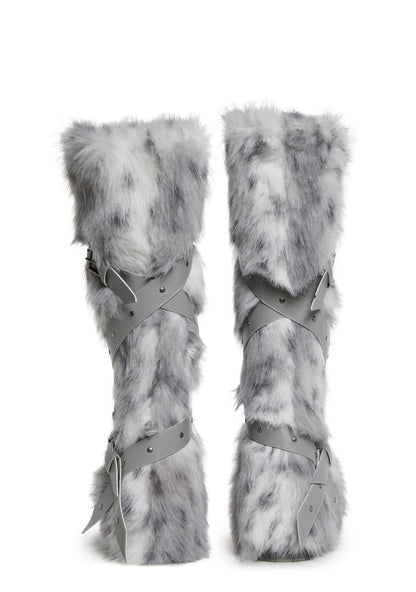 White High Faux Fur Boots