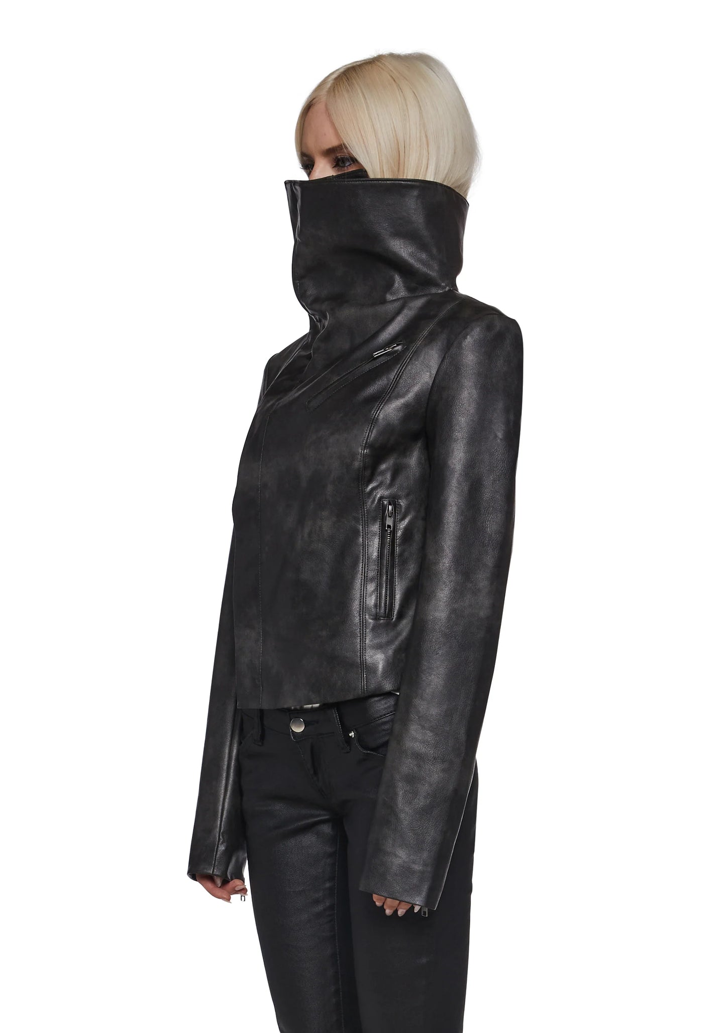PIRIN Asymmetrical Vegan Leather Jacket