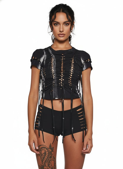 Visions Tie-Dye Crop Top – Black Acid