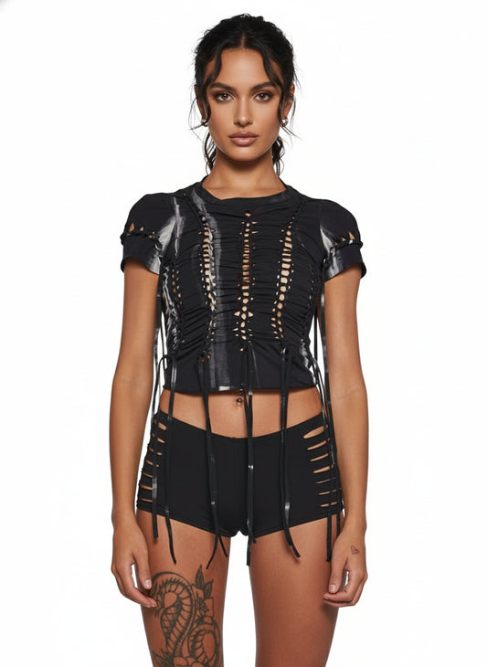 Visions Tie-Dye Crop Top – Black Acid