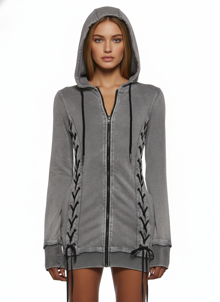 Downbeat Lace-Up Hoodie Dress