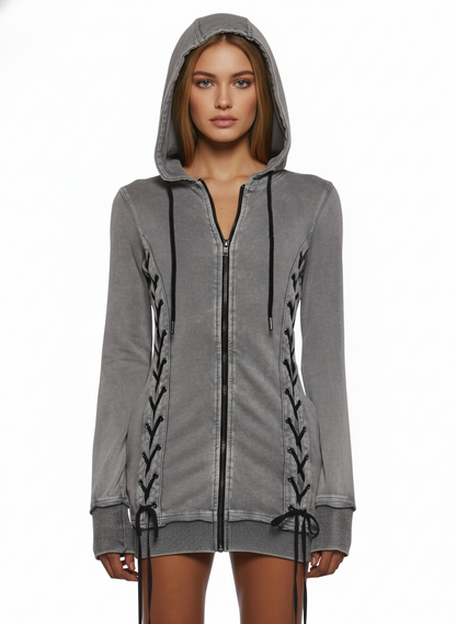 Downbeat Lace-Up Hoodie Dress