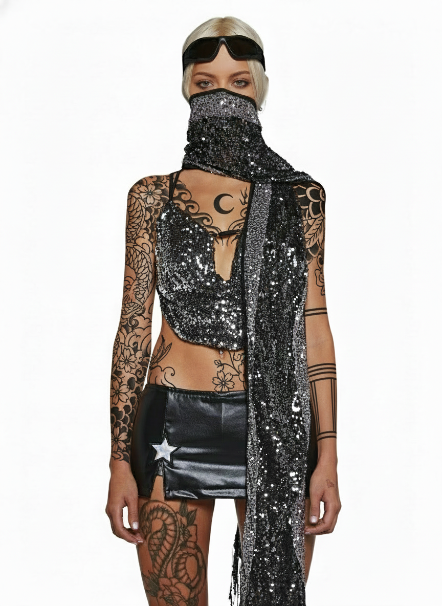 Luna Mirage Sequin Scarf – Metallic Silver