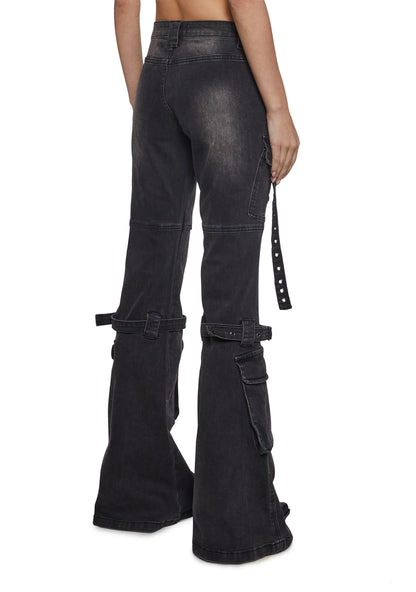 REBEL ASCENT CARGO FITTED JEANS – BLACK