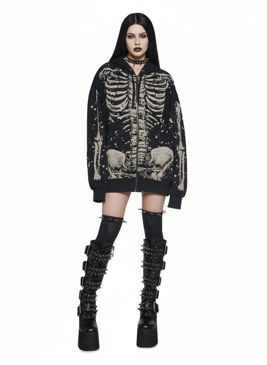 Skeleton Stories Oversized Zip Hoodie