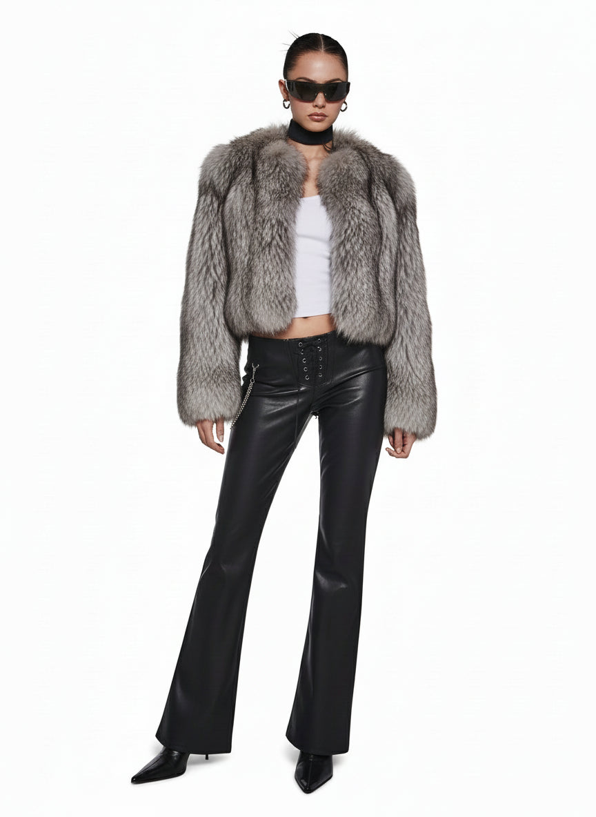 Vegan Leather Lace-Up Flare Pants – Black