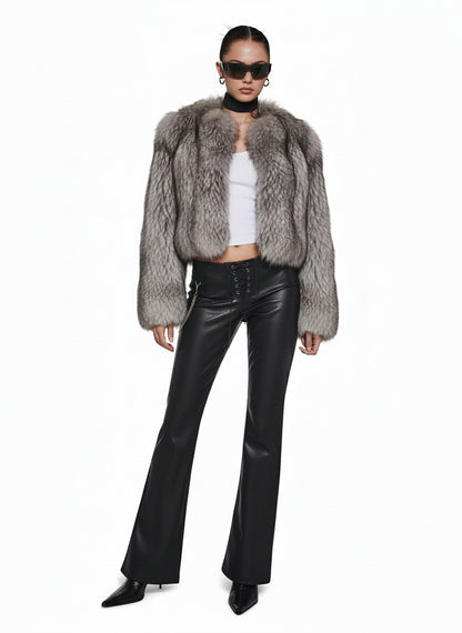 Vegan Leather Lace-Up Flare Pants – Black