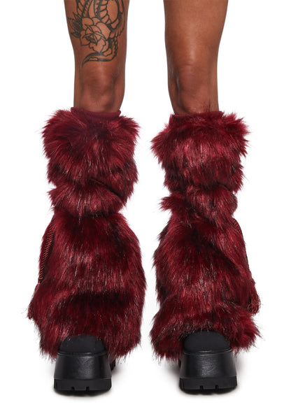 Faux Fur ribbed Leg Warmers - Red