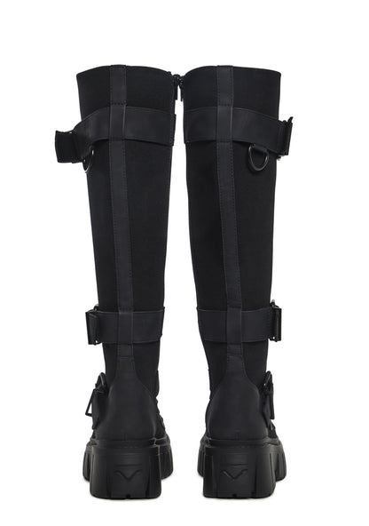 COMBAT KNEE HIGH BOOTS - BLACK