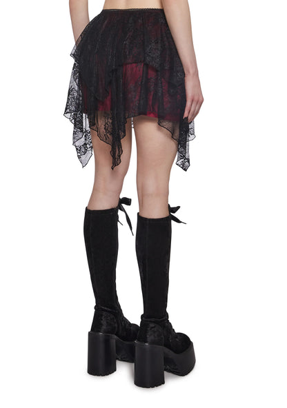 Shadow Lace Handkerchief Mini Skirt – Black