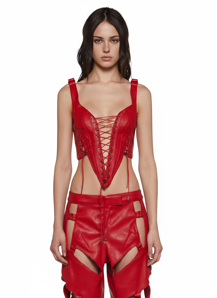 Vanta Bungee Lace Corset - Red