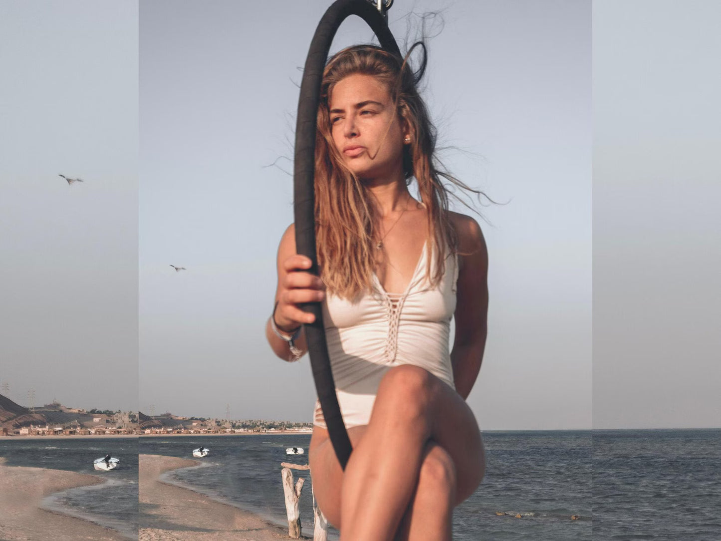 DORIN Suede Look Cream One Piece Swimsuit