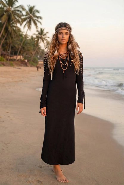 PIXIE Long Sleeve Black Maxi Dress