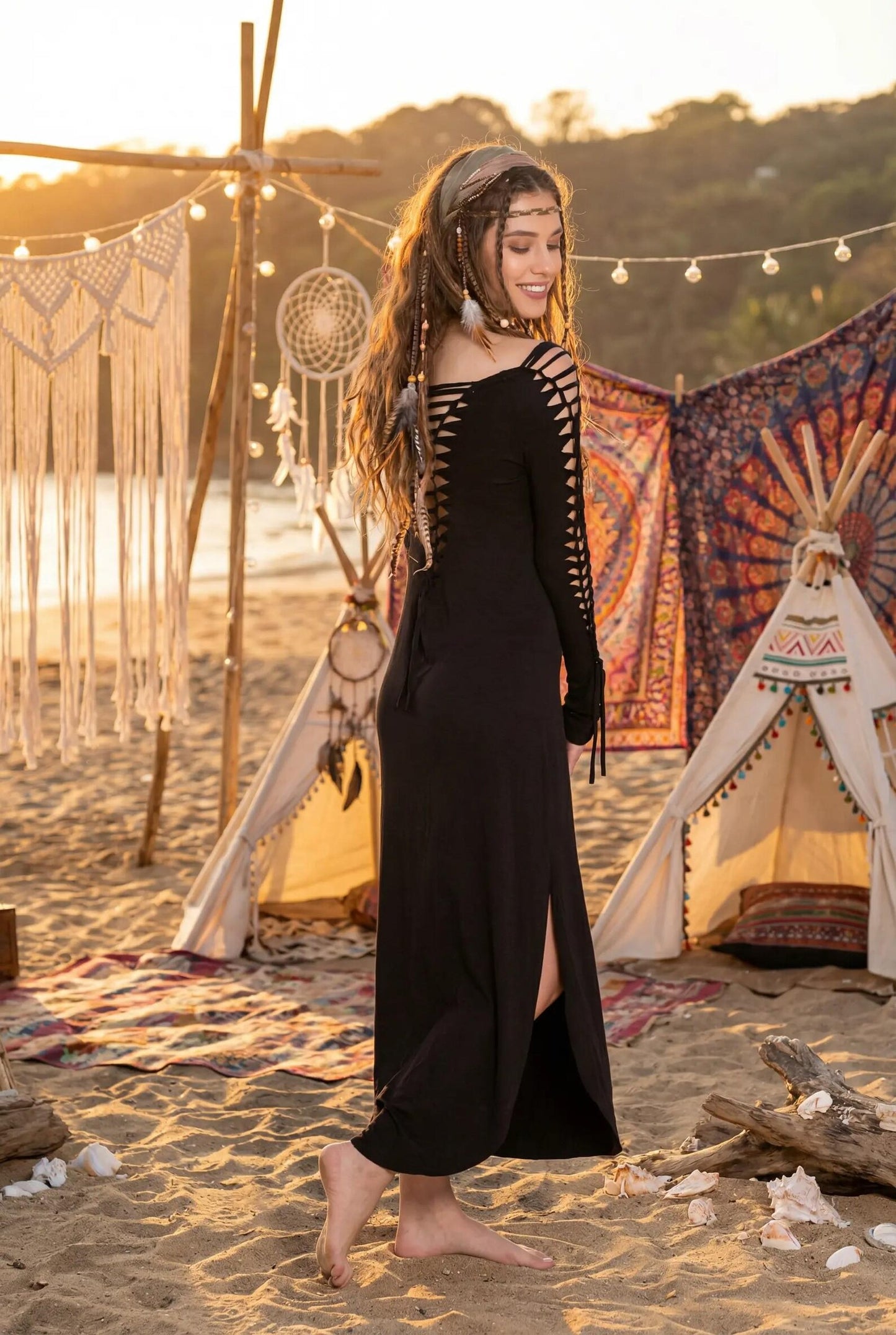PIXIE Long Sleeve Black Maxi Dress