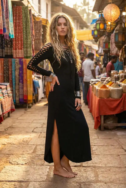 PIXIE Long Sleeve Black Maxi Dress