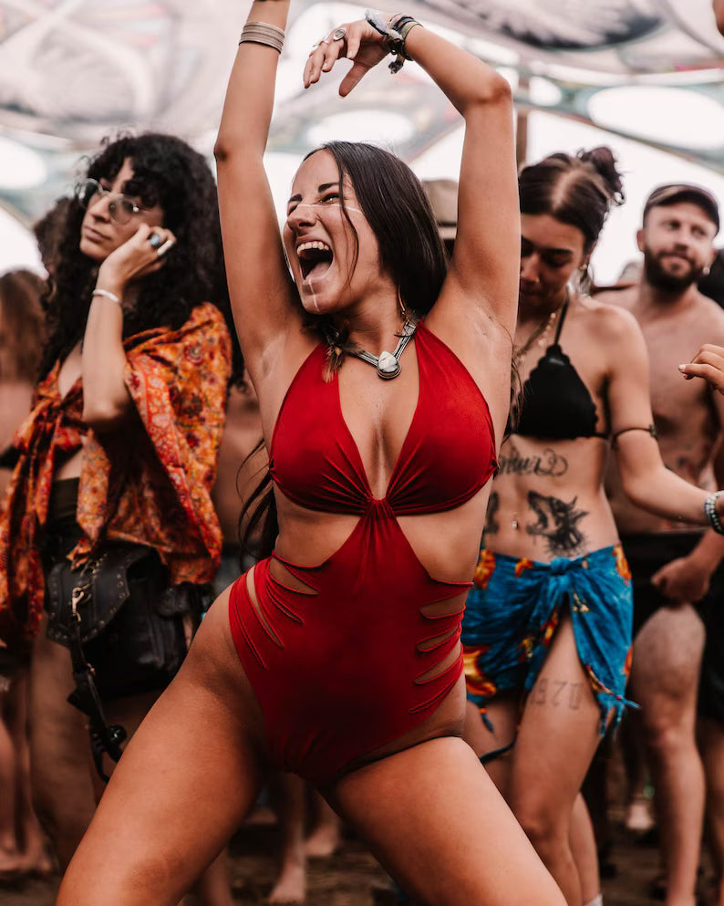 JASMIN Suede Look Red One Piece Swimsuit